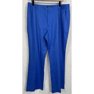 Ralph Lauren Pants Women's 14 Bright‎ Blue Linen High Rise Trousers Wide Leg